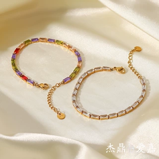 新款18K不锈钢方形白/混色锆石手链女式时尚百搭钛钢项链饰品批发