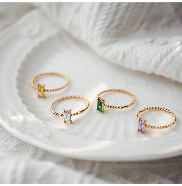 Simple Style Geometric Titanium Steel Inlay Zircon Rings 1 Piece