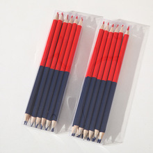 跨境12支装红蓝铅笔木工铅笔划线记号笔圆形双色彩铅红蓝笔