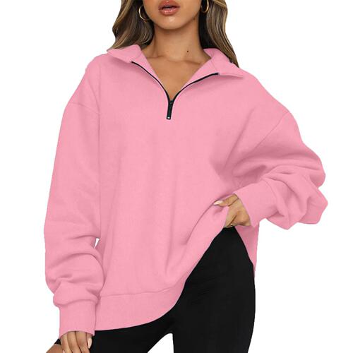 Women's US/European Casual Long-Sleeve Pullover Sweatshirt with Half Zip 2025 Autumn/Winter Sports Top