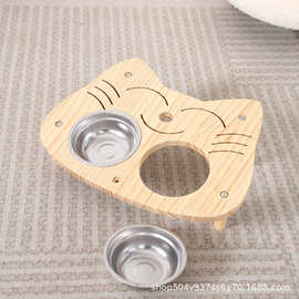 跨境猫咪饭碗不锈钢斜口猫粮碗保护颈椎猫盆食盆高脚宠物喝水饭碗