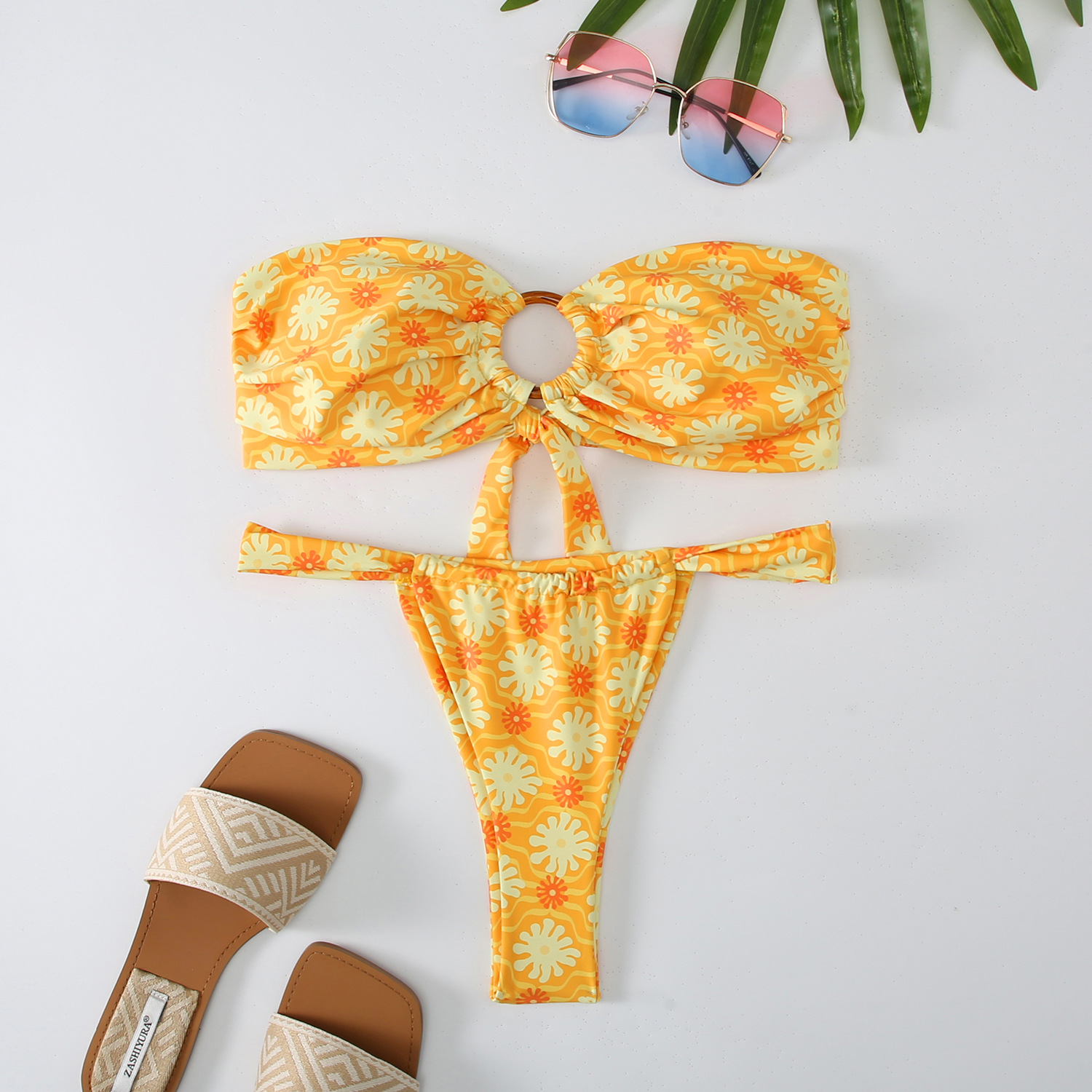 210g Weight Sexy Feel Of Sensation Low Waist Panties Waist Bikini Panties Style Bra&Panty Set Bra Category Nylon Fabric Type 2 Pieces Set Quantity Swimming Pool, Beach Occasion Ditsy Floral Pattern Full Coverage Bra Cup Women's Gender Women's Ditsy Floral 2 Pieces Set Bikinis Swimwear 30