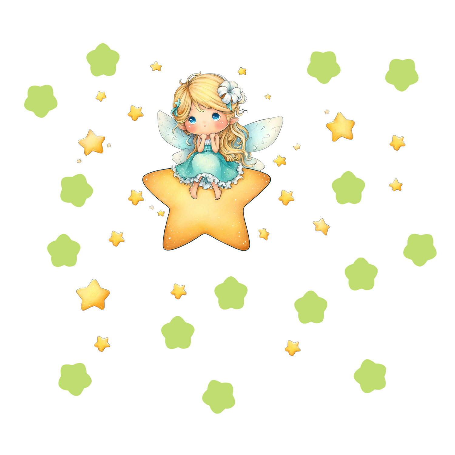 卡通精灵女孩星星夜光贴客厅卧室开关贴背景装饰自粘墙贴