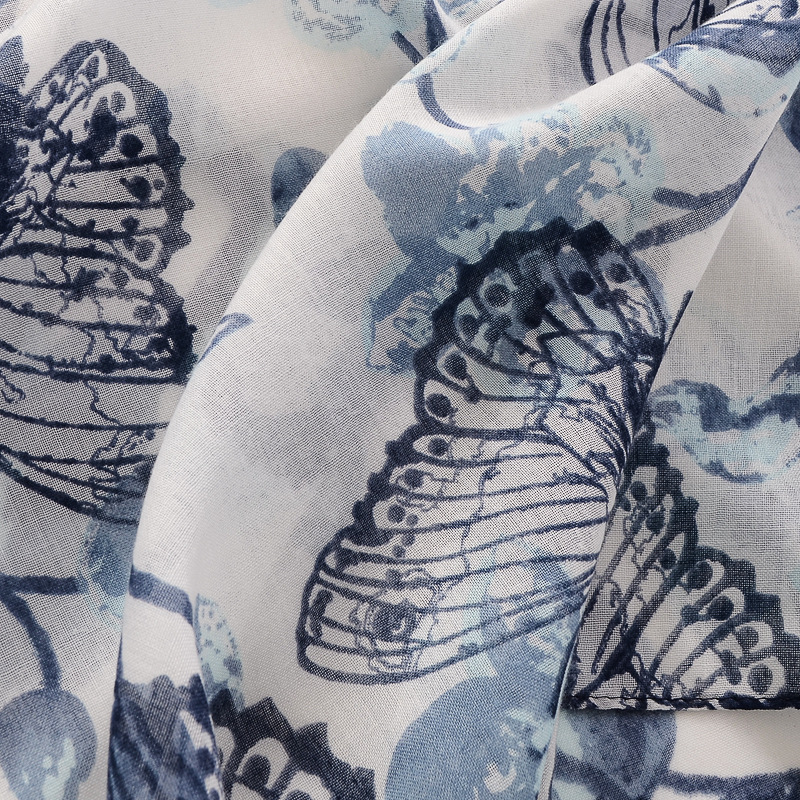 Estilo coreano caliente-Venta de algodón y lino sensación bufanda representación tinta pintura mariposa impresión borla bufanda viaje protector solar Toalla de playa