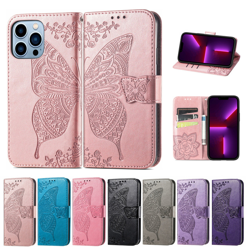 Mobile Phone Case for iPhone 13Pro Apple 14 Flip Cover Butterfly Embossed Samsung S23 Wallet Card Case