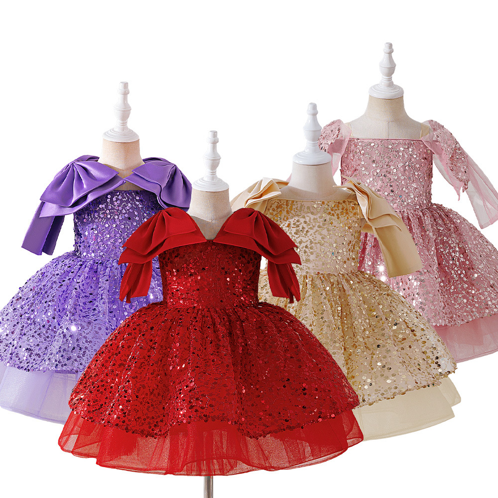 Nuevo vestido de cumpleaños infantil de sequillas, vestido de baile de chicas, vestido de piano de anfitrión, sensación de alto nivel