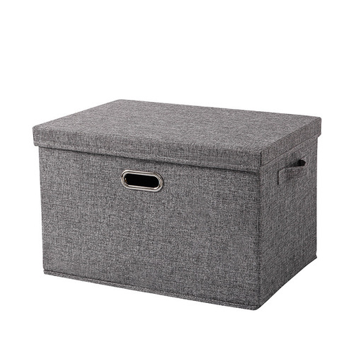 Cotton linen fabric storage box with lid, portable large waterproof clothing storage box home folding toys sorting box