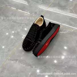 跨境纯原欧洲站cl男鞋铆钉红底鞋潮流平底透气柳丁男士真皮休闲