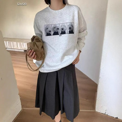 秋季新款韩系休闲时尚简约动物印花空气层宽松圆领长袖卫衣女2727