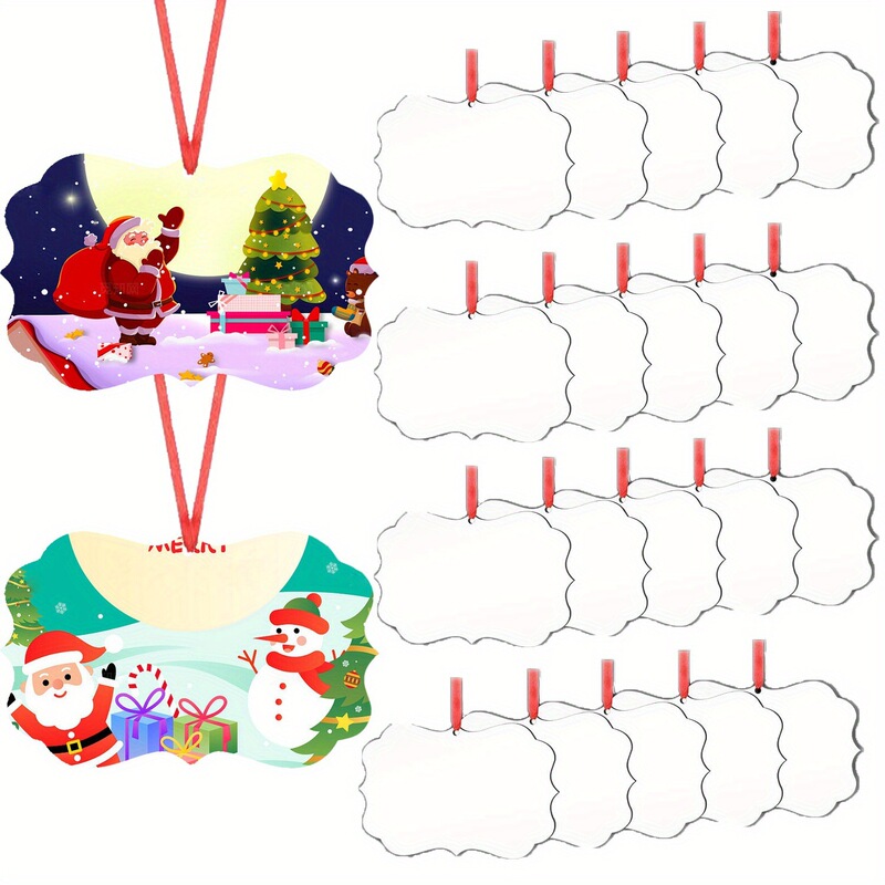 21Pcs Creative Christmas Decorations Including Sublimation Wooden Boards, Ribbons, DIY Heat Press Machine Parts and Accessories