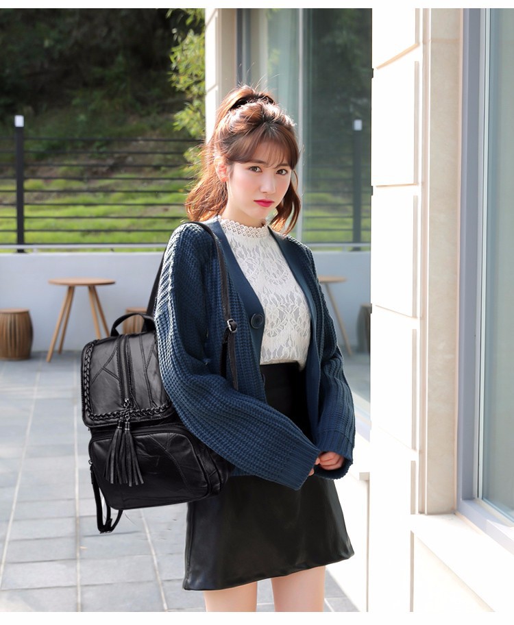 2018 nuevas mujeres ocasionales mochila pu borla moda tendencia salvaje bolso femenino estudiante bolsa de viaje