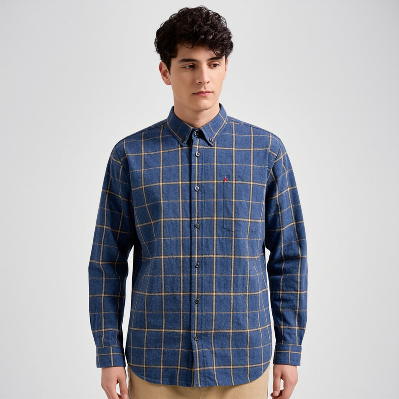 Japanese and Korean Pure Cotton Plaid Shirt for Men, Flannel Short-Sleeved Washed Vintage Brushed Shirt, Large Size Cross-Border Men's Clothing