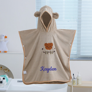 Korean Bear Bath Embroidered Coral Velvet Cloak Hooded Bath Towel Kidsren's Bathrobe Baby Is More Absorbent Than Pure Cotton Embroidered