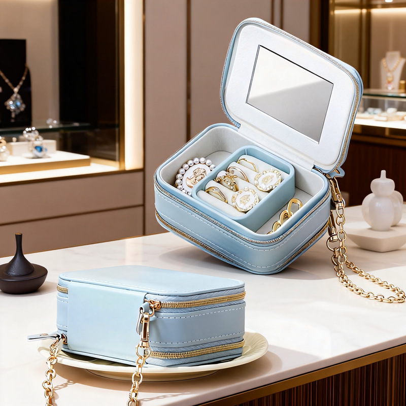 クロスボーダー旅行二重ジッパージュエリー収納ボックスクリエイティブポータブルネックレスイヤリングリングジュエリーボックスジュエリーボックス