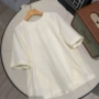 后背圆领丝绵中袖奶油