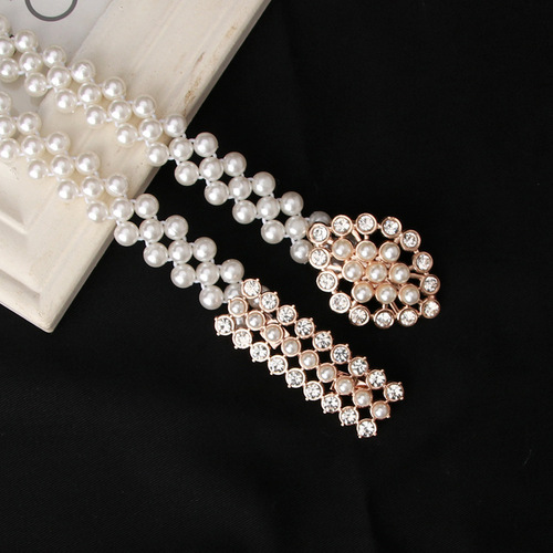 Korean style fashionable and elegant pearl waist chain Internet popular inlaid rhinestone dress decorative belt women's belt batch