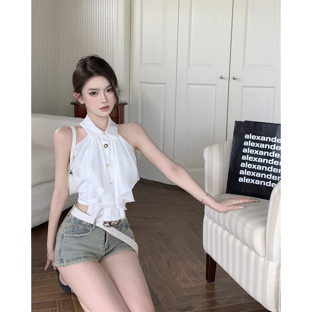 Solid color summer sexy design elegant short shirt sleevless