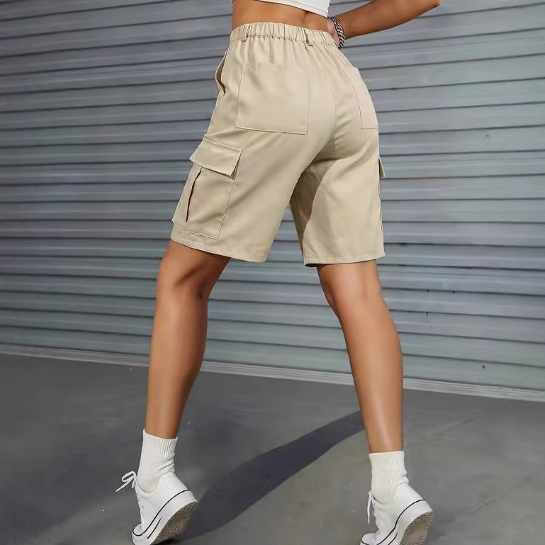 Women's Spring and Summer Shorts with Multiple Pockets, Multi-Flap Design, Semi-Elastic Waist, Women's Shorts