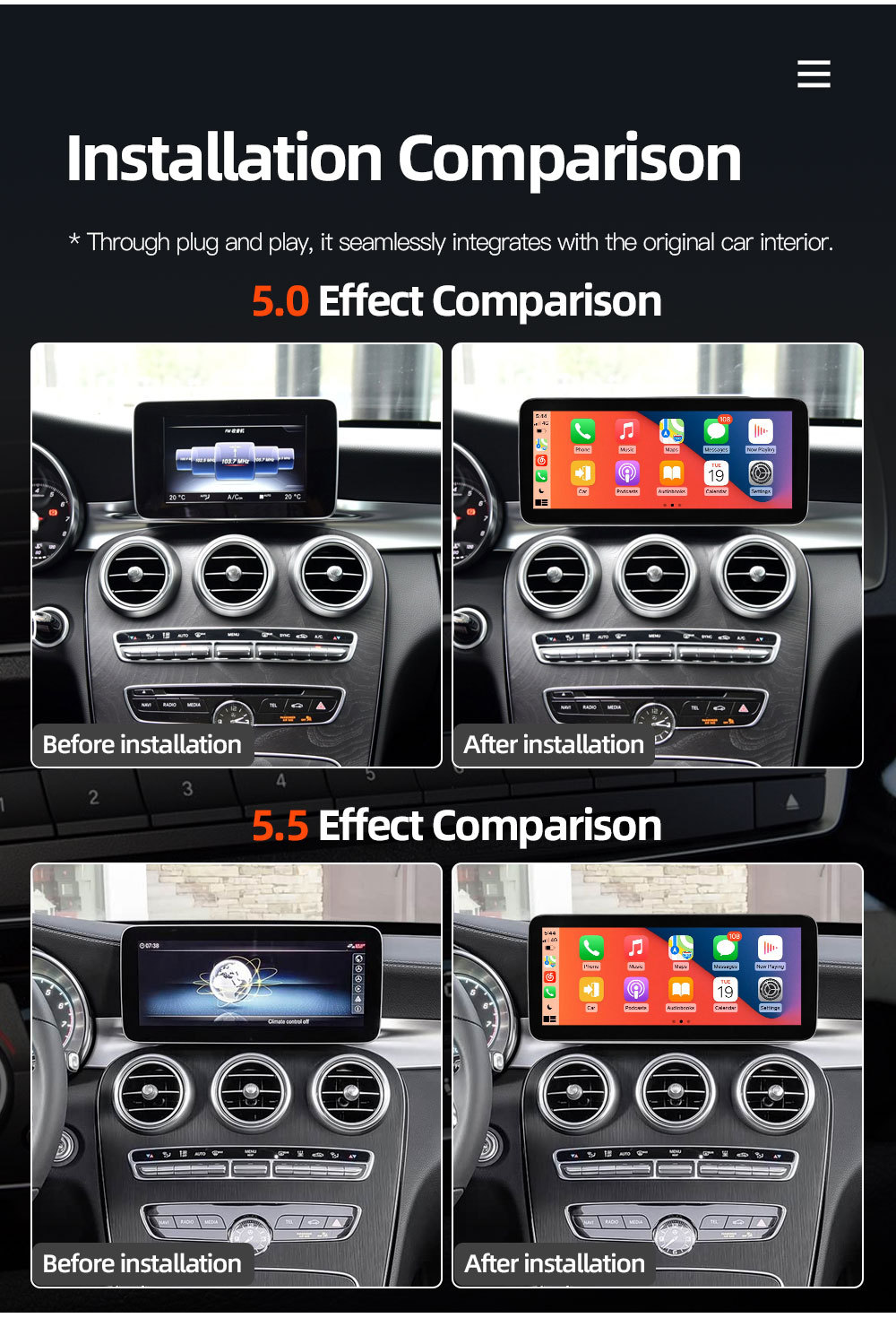 Suitable for Mercedes-Benz C-Class W205 S205 X253 Car Central Control Large-Screen Navigation All-In-One Player