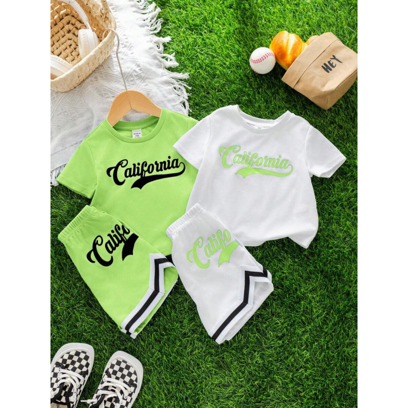 Baby Boys T Shirt Co ords 男婴女婴休闲运动风落肩袖宽松圆领