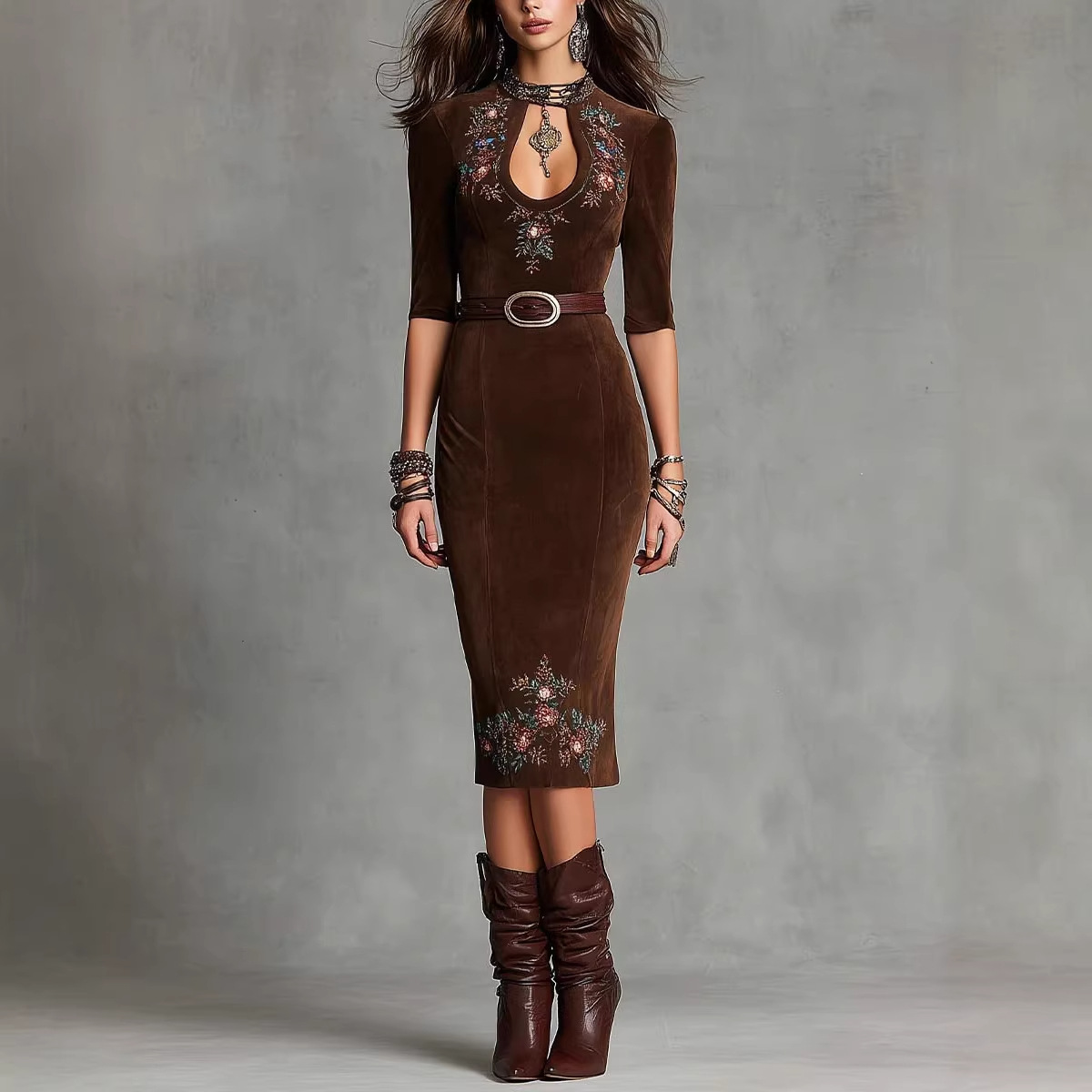 2026 European And American Cross-border Independent Site Western Bohemian Three-quarter Sleeve Printed_ecoleips.com