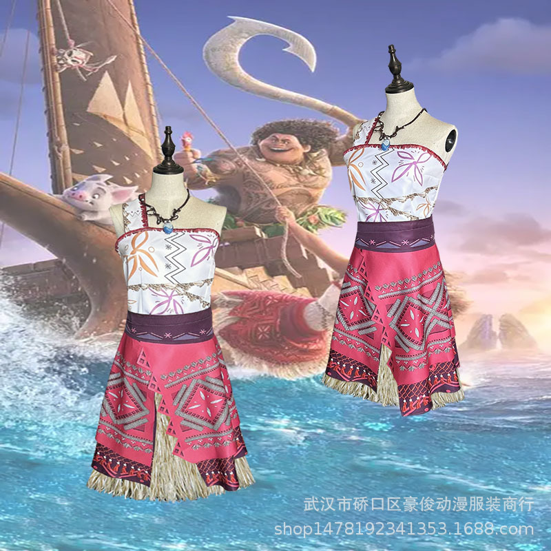 2024海洋奇緣2跨境童裝女童連衣裙莫阿娜兒童演出服cos服禮服