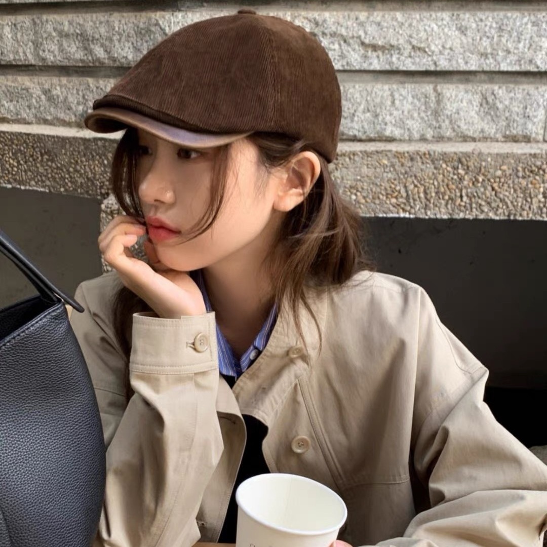 japanese-style retro corduroy octagonal cap autumn and winter british style newsboy hat peaked beret cap advance hats female painter cap