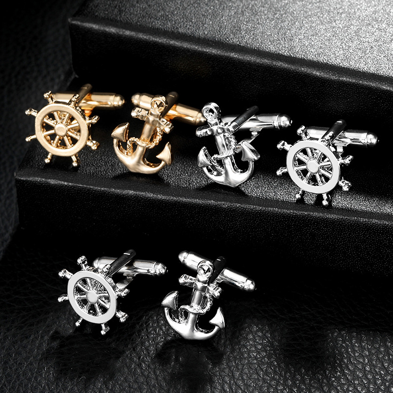 Cross-border Europe and the United States hot-selling creative new men's nautical personality rudder cufflinks French shirt cuff nails accessories