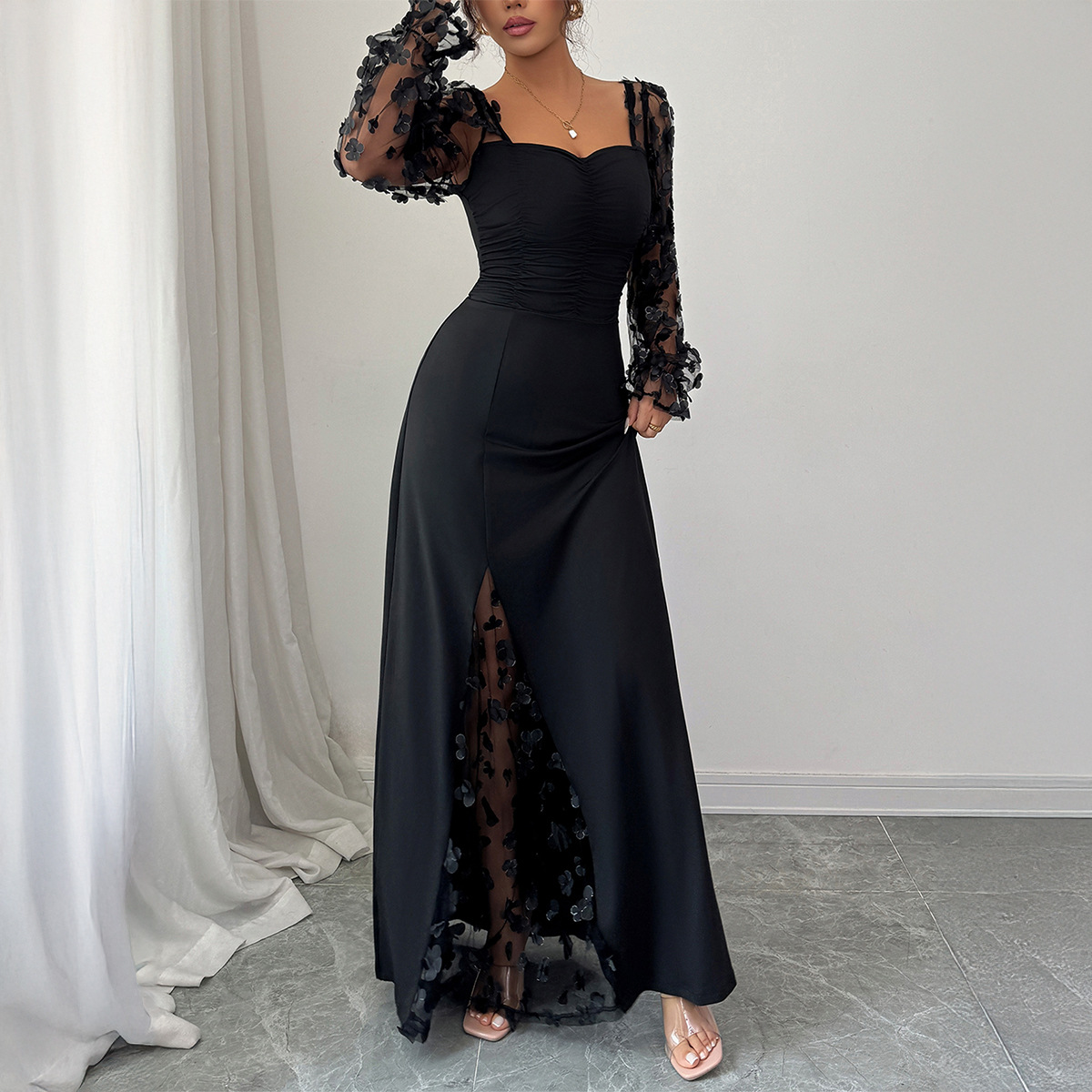 Women's Elegant Long-Sleeve Maxi Dress