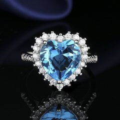 歐美時尚首飾三件套裝海藍寶彩寶項鍊耳釘戒指女式手飾耳飾項飾品