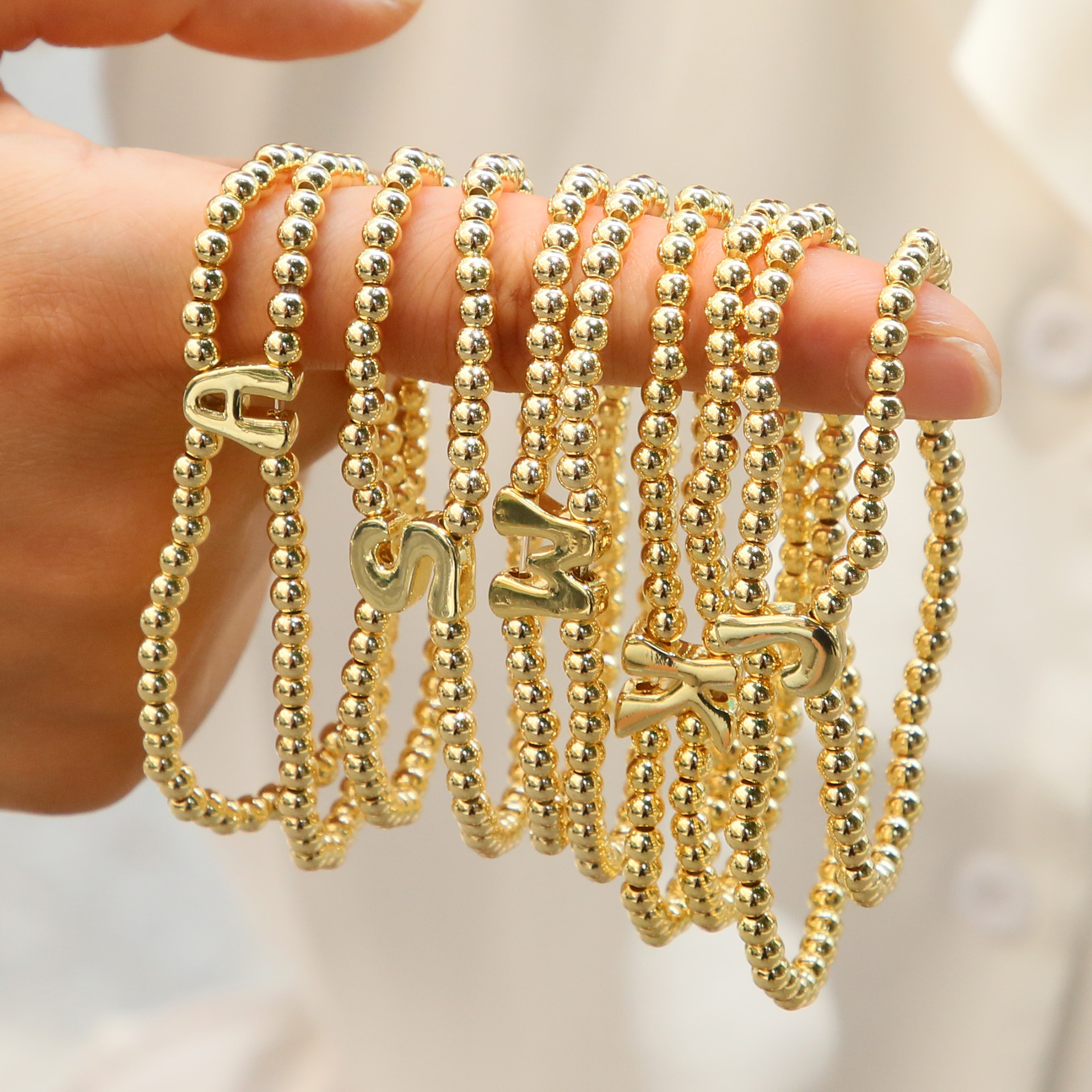 Holiday, Daily Occasion Copper Material Wholesale Jewelry INS Style Classic Style Letter Copper Plating Beaded Chain Bracelets