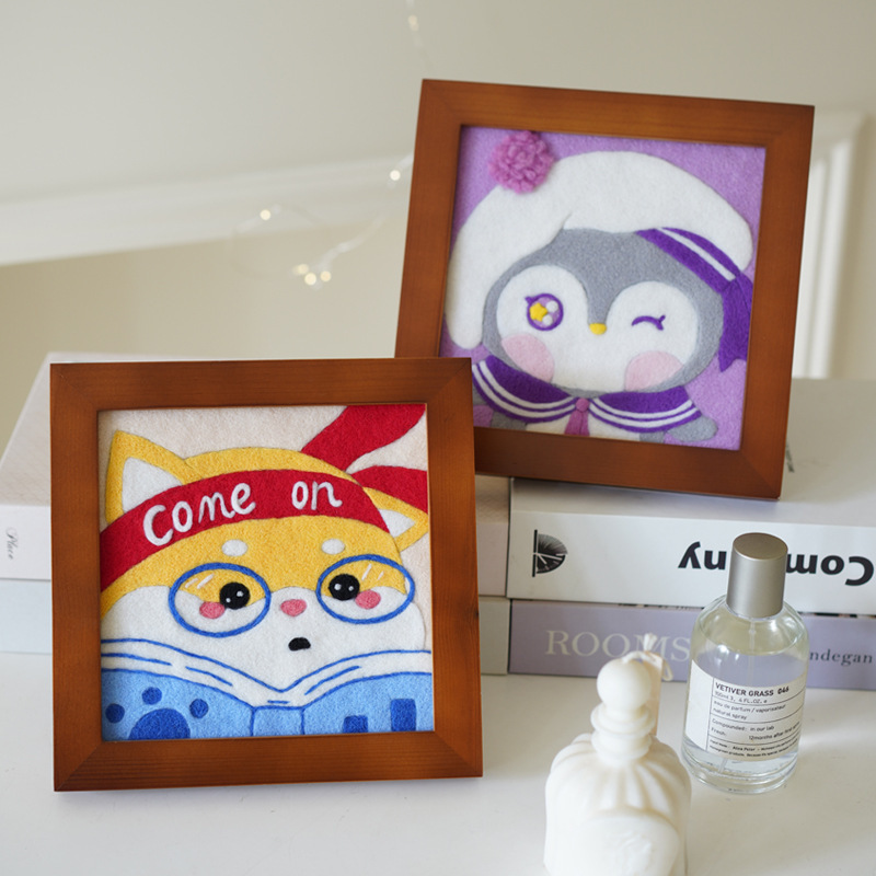 Wool felt poking photo frame painting handmade diy material bag for couples holiday gifts homemade ornaments hanging paintings