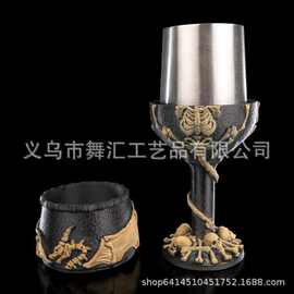跨境新品骷髅骨骼暗黑风酒杯收纳碗套装 哥特恐怖风酒具摆件