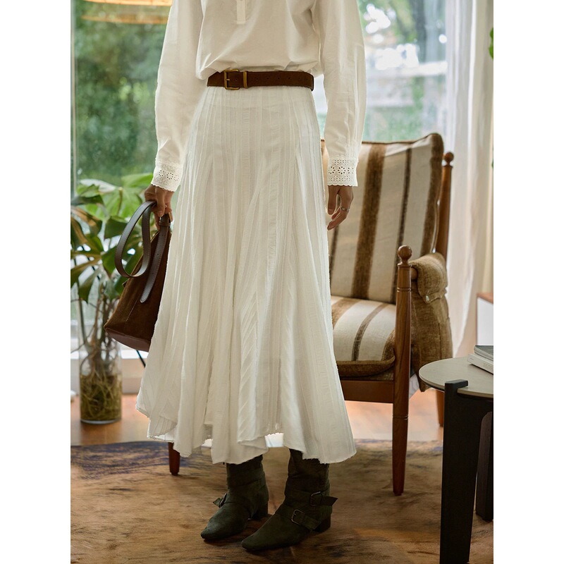 Soilghter White High-Waisted A-Line Skirt for Women, Autumn 2026 New Style, Slimming Umbrella Skirt, Long Skirt with Artistic Pleats Soilghter White High-Waisted A-Line Skirt for Women, Autumn 2026 New Style, Slimming Umbrella Skirt, Long Skirt with Artistic Pleats