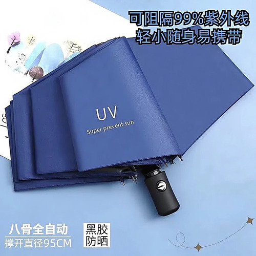 [Upgraded Automatic Model] Fully Automatic UV-Protective Black Coated Sun Umbrella—All-Weather Folding Umbrella for Advertising & Gifts