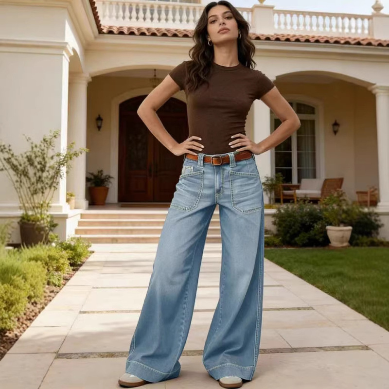 2025 New Cross-Border Foreign Trade Niche Independent Brand Loose Slimming Women's Wide-Leg Straight Jeans Cropped Pants