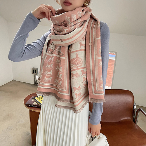Korean style autumn and winter women's scarf Japanese style color matching scarf female ins soft girl warm scarf double-sided brushed scarf