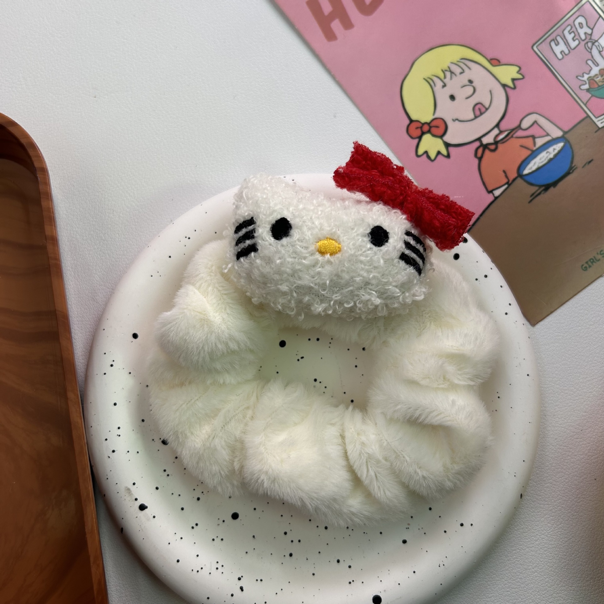 Caricatura encantadora para niños kt felino felino anillo intestino grueso adorable anillo de cabello de niña muñeca joyería de cabello de hermana suave toque de cabeza estudiante