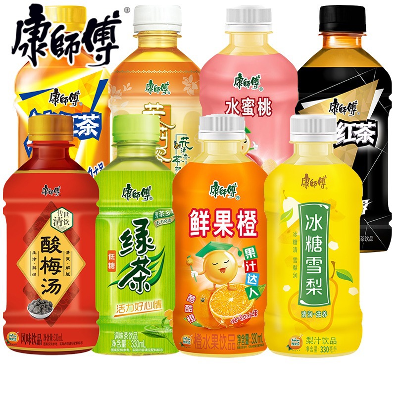 Master Kong iced black tea 330ml mini bottle rock sugar snow pear sour plum soup jasmine honey tea beverage self-service restaurant drink