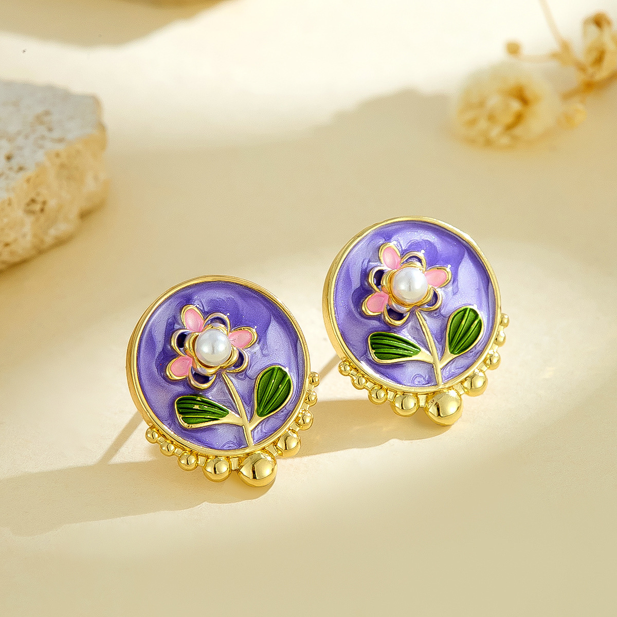 Pendientes de pintura al óleo de jardín de Monet para mujer nuevos pendientes de lujo ligero de estilo chino de alta gama 2025 nuevos accesorios de oreja de temperamento explosivo