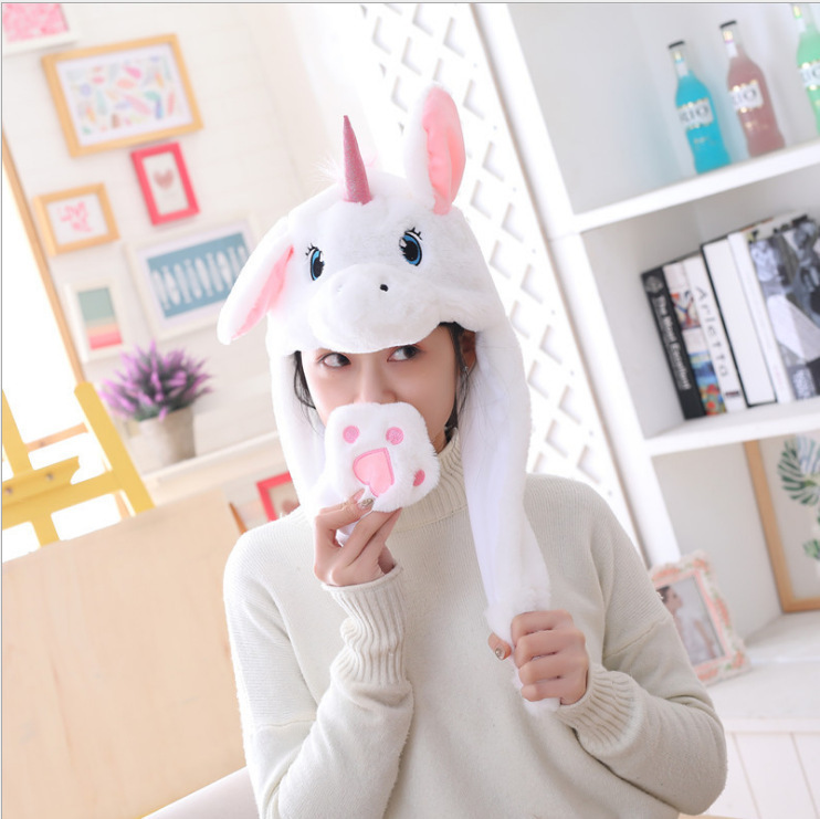 Douyinと同じスタイルのウサギの帽子ぬいぐるみ、耳をつまむと動くエアラップハット、インターネットセレブの面白いギフト|undefined