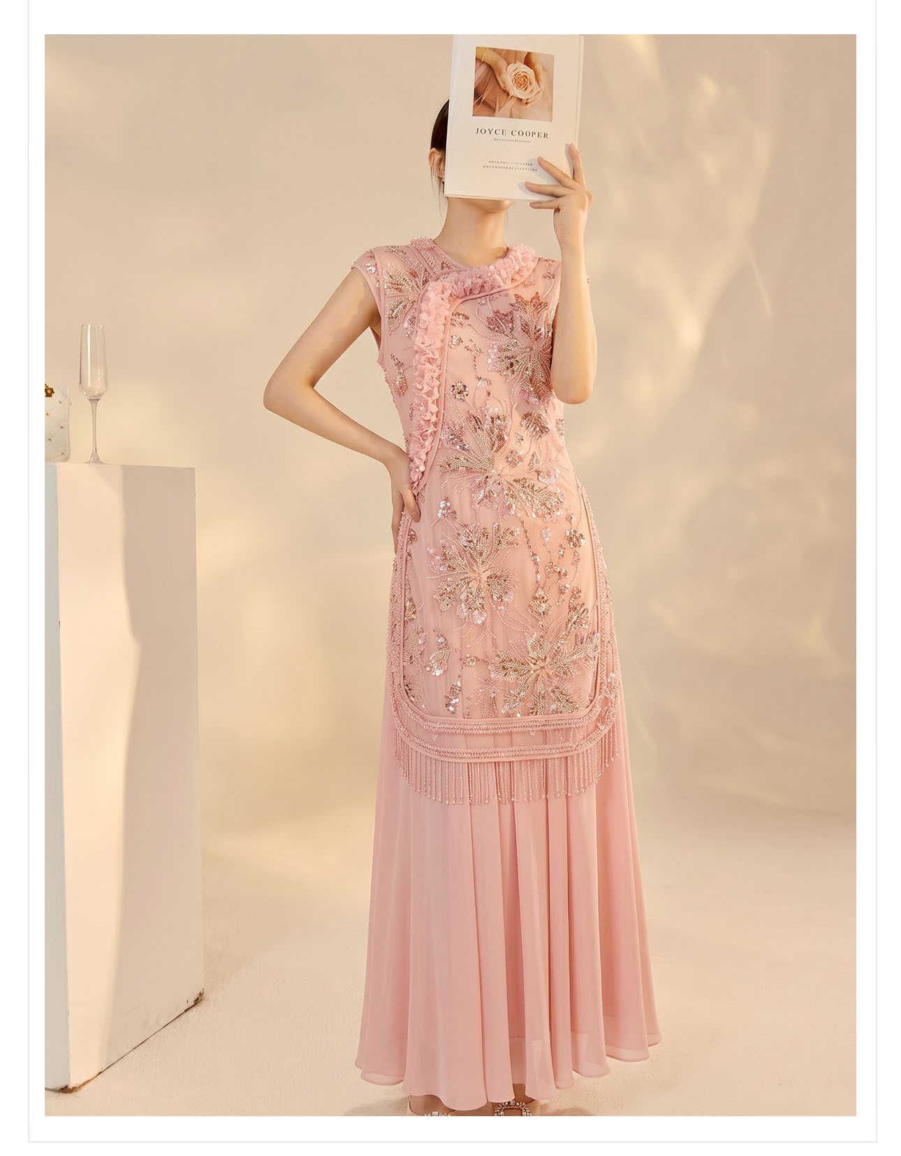 Đầm maxi nữ thêu hoa cao cấp kiểu mới — màu hồng chi tiết 14