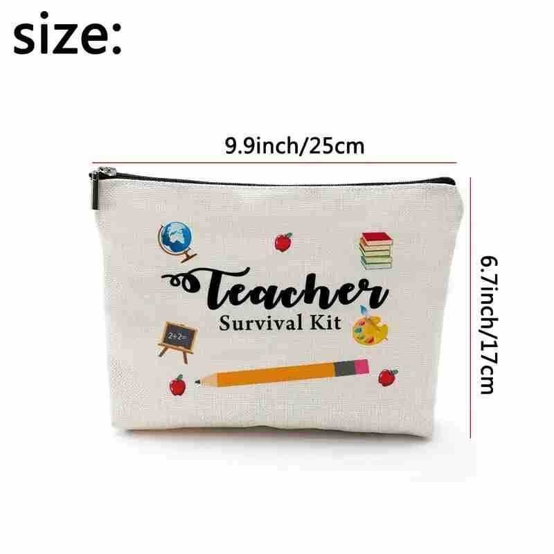 Bolsa de maquillaje transfronteriza para maestros regalo maestro cremallera bolsa impermeable bolsa de almacenamiento de lino regalo del Día del Maestro