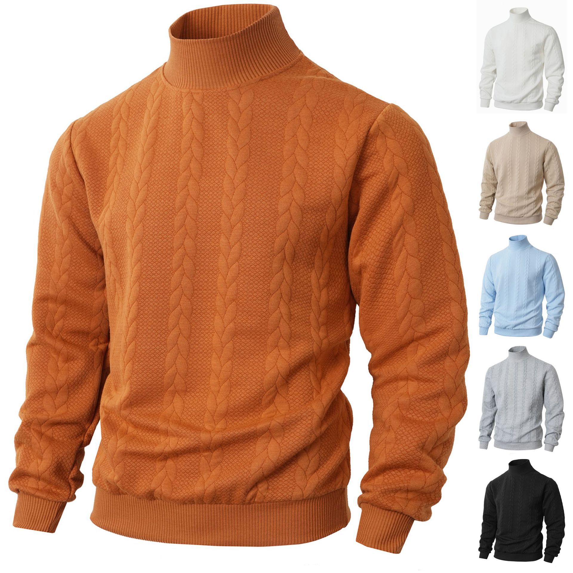 Cross-Border European Size Autumn and Winter Knitwear Knitwear Daily Pure Color Young Men's Fashion Jacquard High Collar Warm Wool