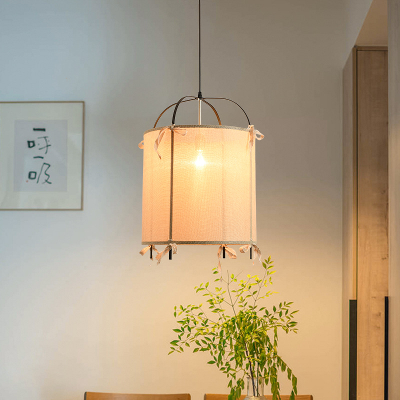 Chandelier de tela Zen sala de té restaurante japonés tienda de materiales japoneses decoración de alojamiento residencial de viento tranquilo antiguo Chandelier de tela de lino