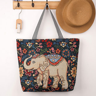 (Cross-border trading), cartoon fashionable ethnic one-shoulder bag for mother and baby, handheld capacious shopping bag, ethnic style, with embroidery