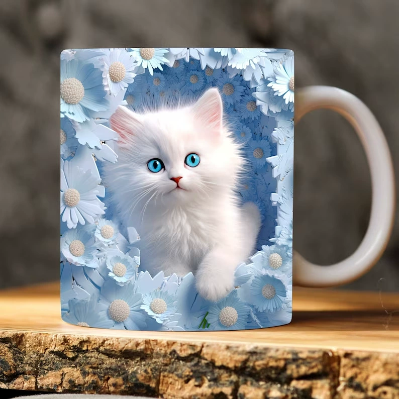 3D рисунок самолета котёнок кот снеговик дыра керамическая кружка кофе чай вода чашка новый пустой вход