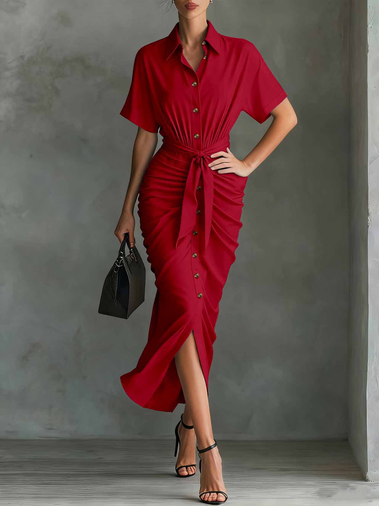 2026 European And American Cross-border Independent Site SHEIN Spring-summer Short-sleeve Pleated Elegant Shirt_ecoleips.com