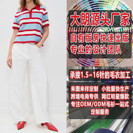 大朗女式夏季休闲中性翻领针织短袖看图打版毛衣加工定制小批量