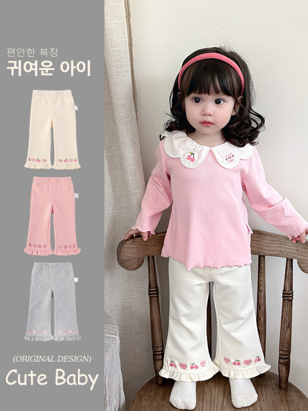 2025 秋の女の赤ちゃん韓国刺繍ズボン新しい女の子のお出かけパンツ西洋スタイル春と秋のベルボトム 5511|undefined